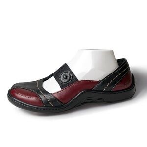 Josef Seibel Two-Tone Leather Mary Jane Comfort Flats Size 39/8 Black Burgundy